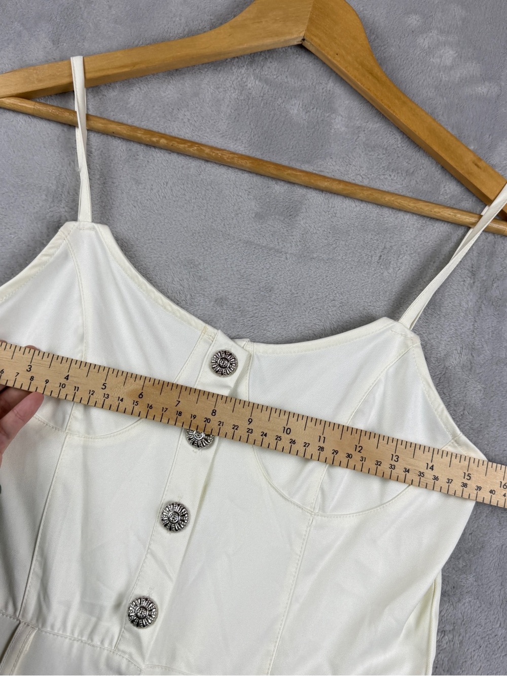 Women's Cream Wide-Leg Button-Front Jumpsuit Spaghetti Straps Pockets Size L - Picture 4 of 12